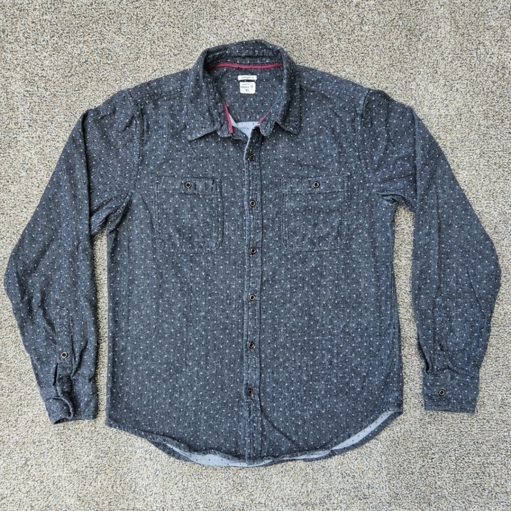 Bridge And Burn Standard Fit Long Sleeve Button Up Shirt Gray Polka Dots Mens M